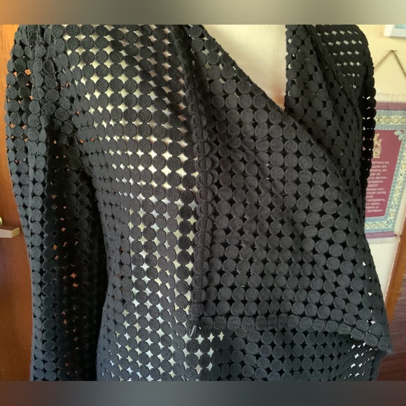 $298 ELIE TAHARI M Black Harla Perforated Cascade Jacket Sheer Spring Open Knit - Picture 14 of 14